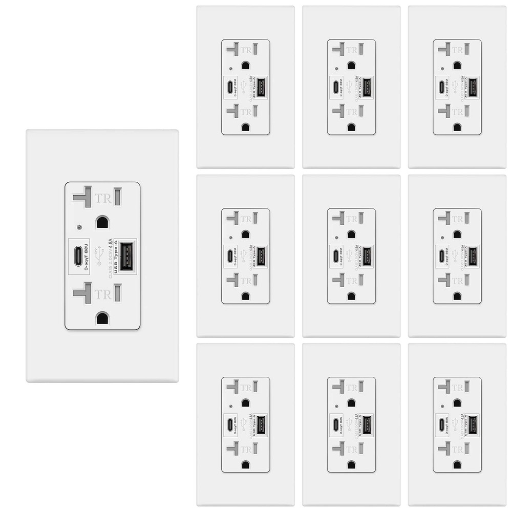 USB C + A Outlet 4.8A 24W Wall Receptacle Fast Charging 20 Amp Commercial, Ta...