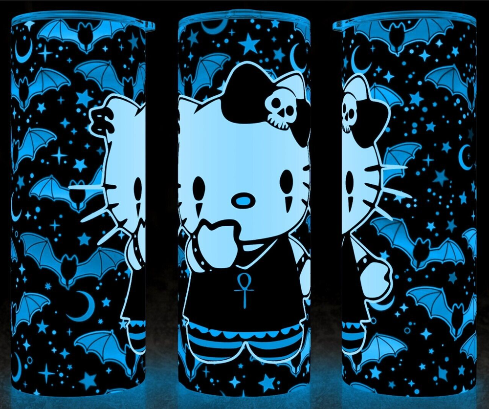 Glow in the Dark Hello Kitty Gothic with Bats and Stars Gradient Cup Mug Tumbler