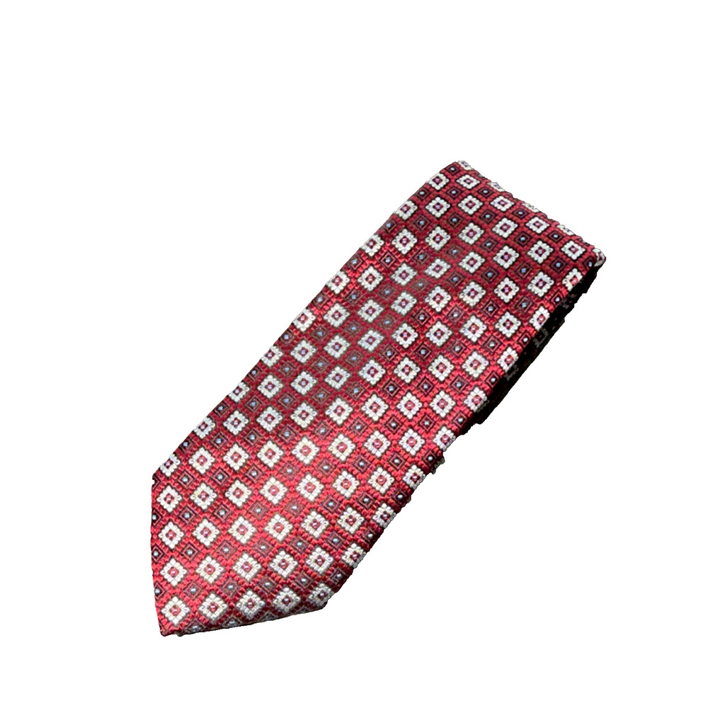 Cremieux 100% Silk Red White Blue Geometric Men's Tie Woven Handmade