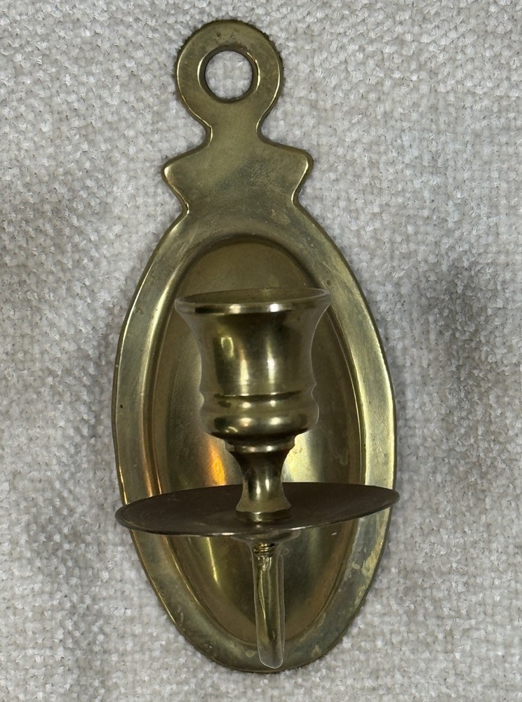 Vintage Brass Wall Candle Holder Sconce Glass Hurricane Cup Colonial Style