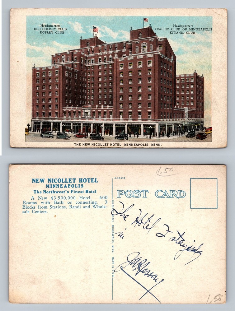 Minneapolis, MN-Minnesota Nicollet Hotel Clubs Scene Card c1920 Vintage Postcard