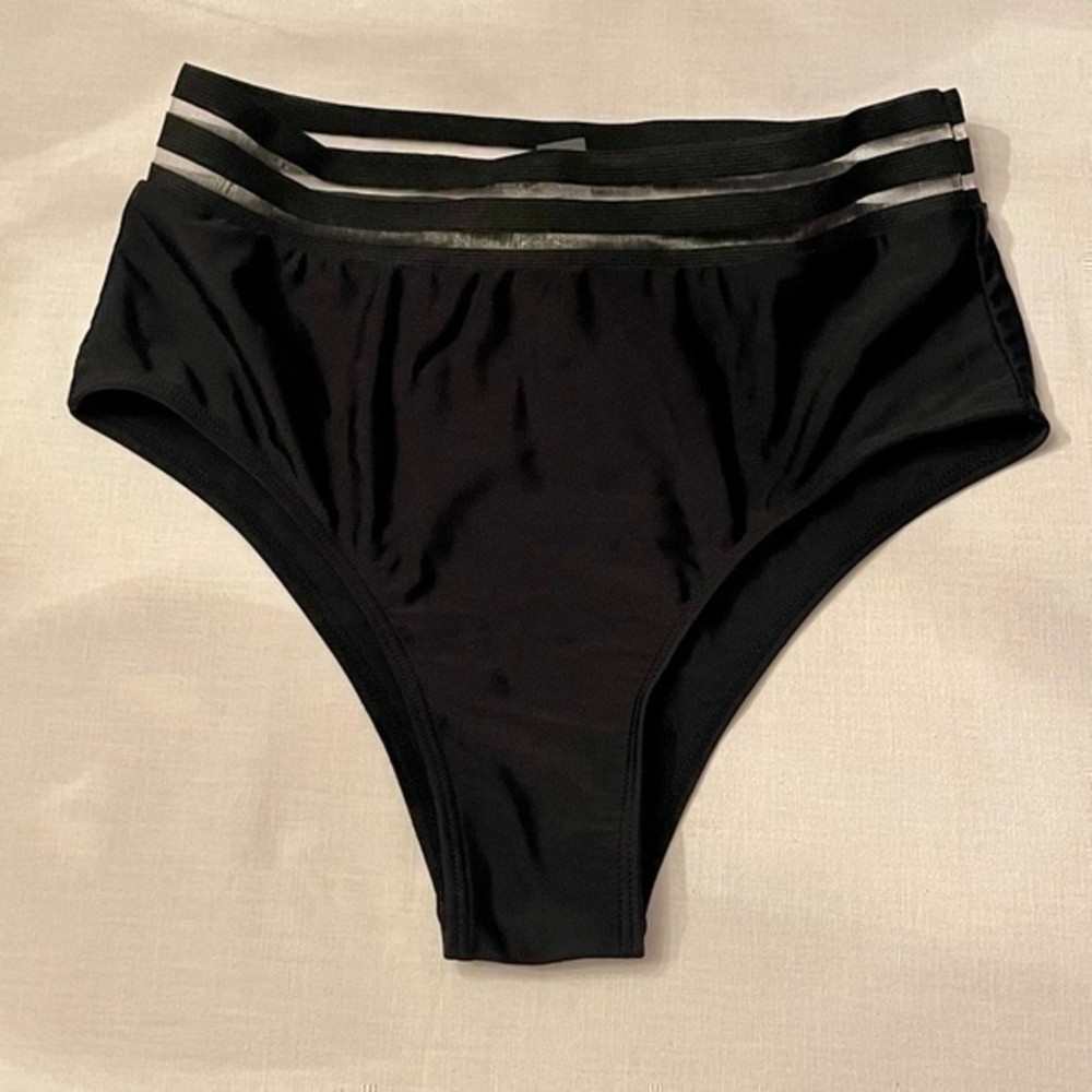 Black High -Waisted, High -Hip  Bikini Bottom Sz Small
