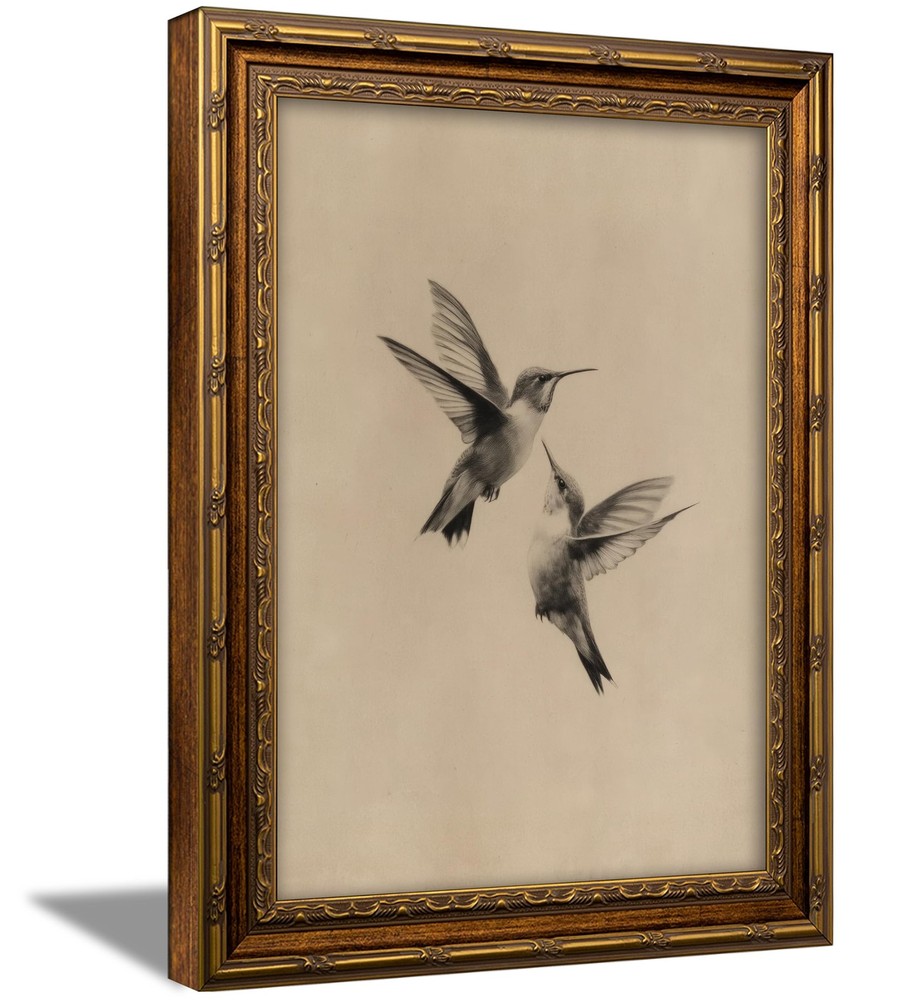 Vintage Gold Framed Vintage Birds Wall Art Birds Sketch Wall Decor Retro Humm...