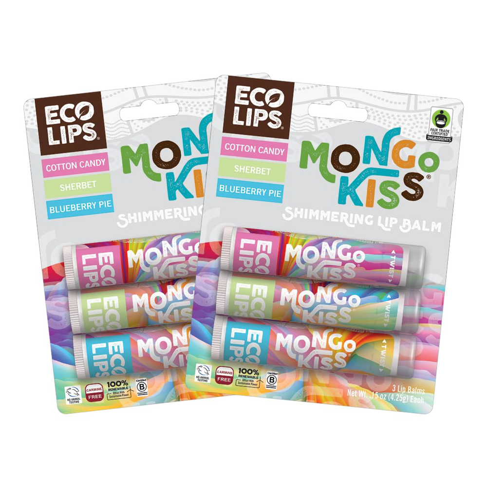 Eco Lips Mongo Kiss Lip Balm 6 Tubes - Cotton Candy, Sherbet, Blueberry Pie