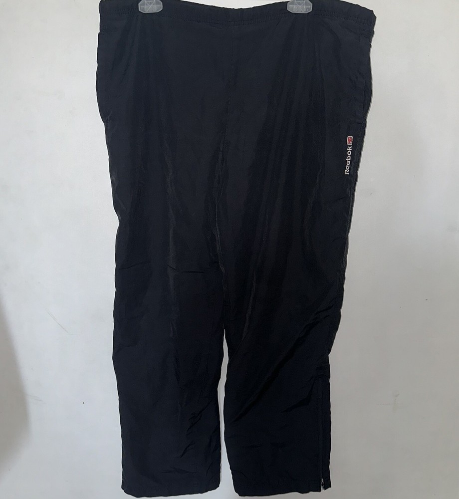 Reebok Black Windbreaker Nylon Sweatpants Men's Large Side Logo Spell Out