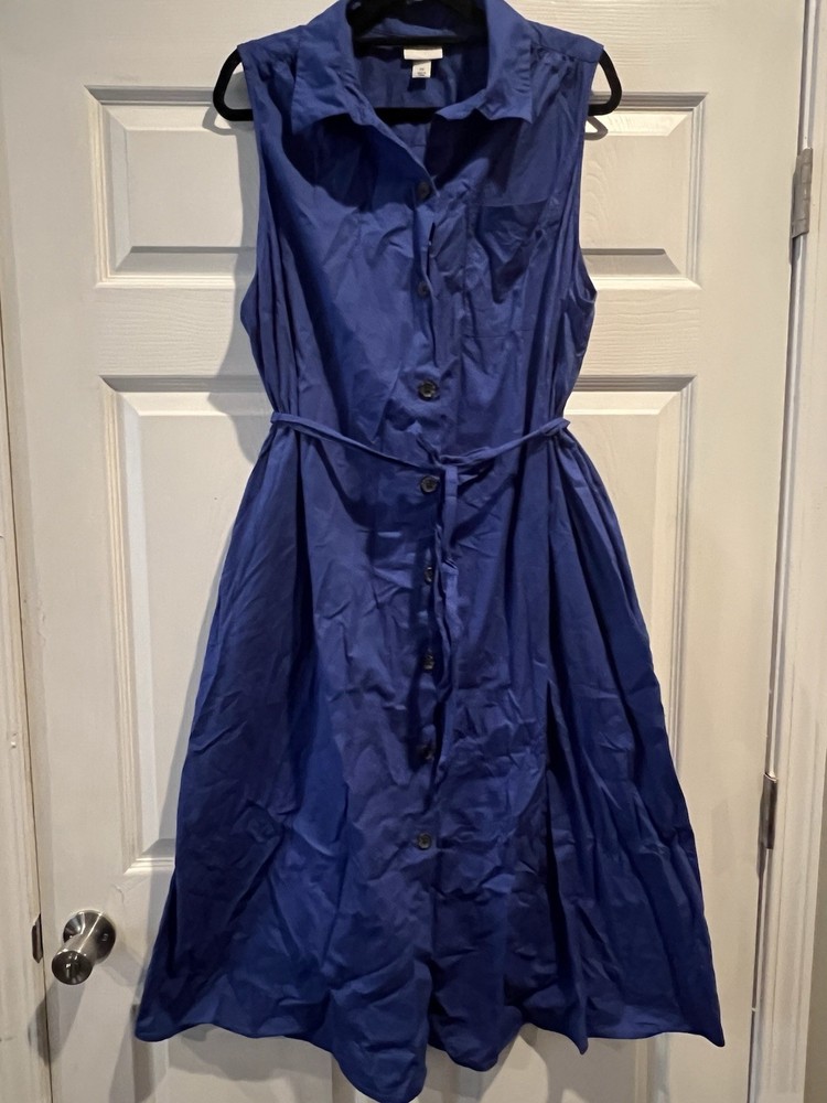 AVA & VIV Blue Sleeveless Collared Button Belted Shirt Dress Plus 2X
