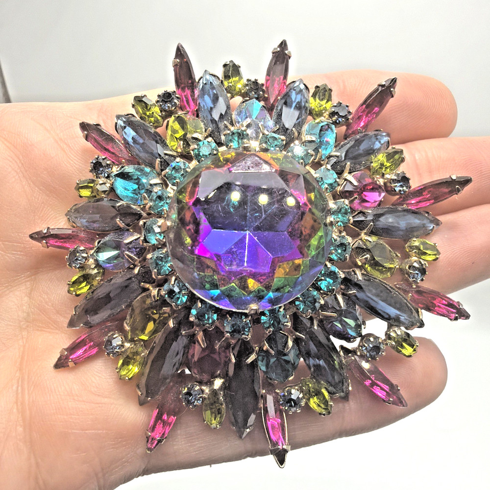 Vintage Juliana Watermelon Heliotrope Domed Brooch Statement Delizza & Elster