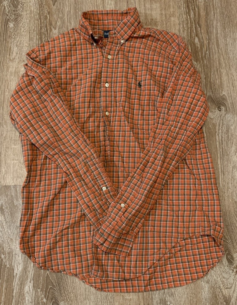 Polo Ralph Lauren Men’s Orange Plaid Button Down Shirt Size Medium