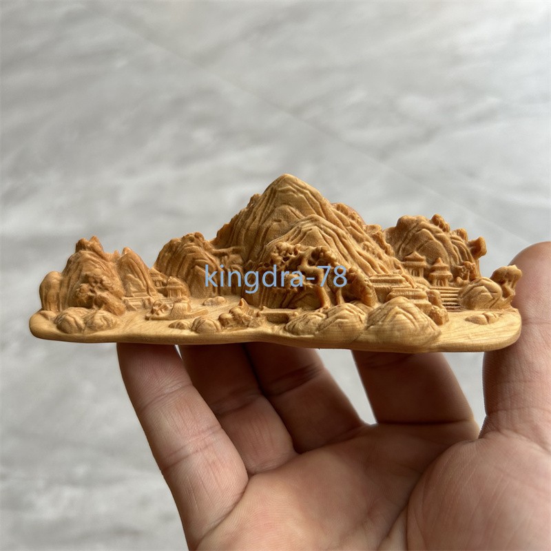 12cm Cliff Cypress Wood HandCarved Mountain Paperweight Brush Holder Ornament