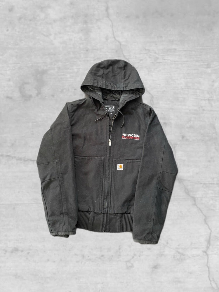 Carhartt Men’s Black Hooded Full Zip Lined Loose Fit Jacket Embroidered S