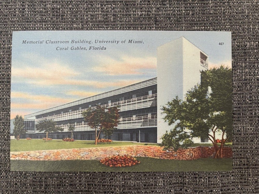 Vintage Linen Postcard Coral Gables, FL~ University Of Miami, Memorial Building