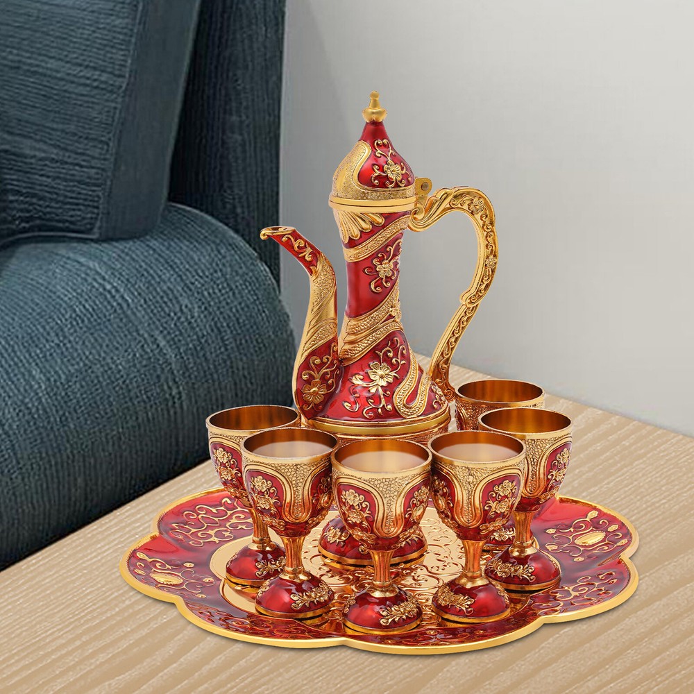 Turkish Tea Set, Vintage Turkish Teapot Set with 6 Coffee Cup and Tea Tray Decor