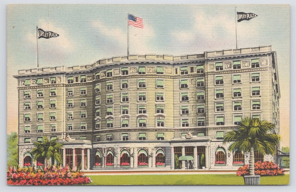 Boston Massachusetts~Copley Square~Plaza Hotel~Linen Postcard