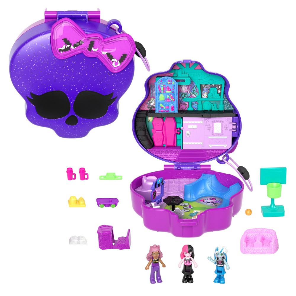 Monster High Playset with 3 Micro Dolls & 10 Accessories, Opens to High Schoo...
