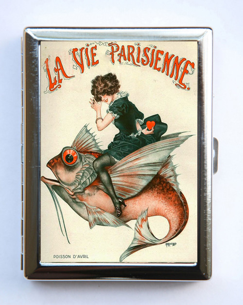 Cigarette Case id case Wallet La Vie Parisienne Girl Fish Art Deco