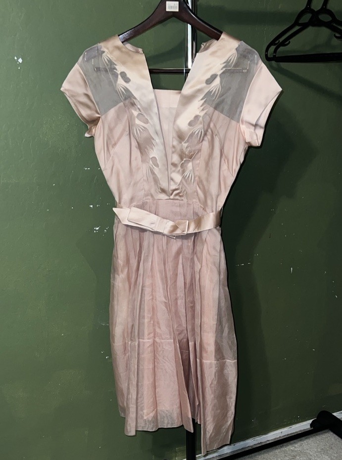 Vintage Handmade Silk Dress , Pink-Multicolor, Size S