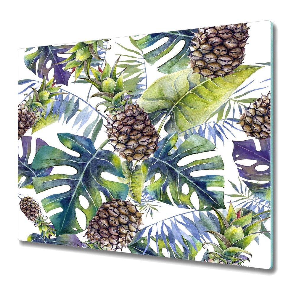Glass Induction Cover Tropical Pineapple Exotic Leaves Hawaiian 60x52