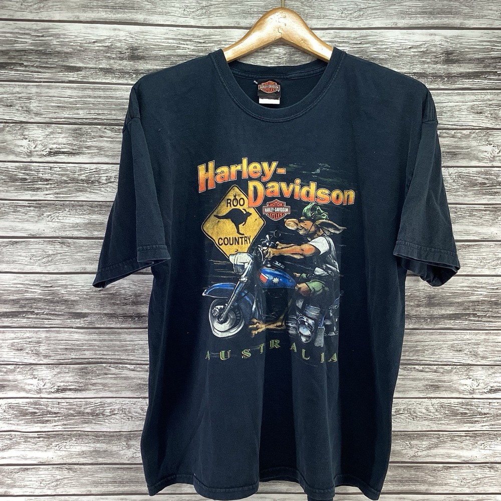 Vintage Harley-Davidson Shirt Men XL Black Australia Roo Country Graphic Tee 90s
