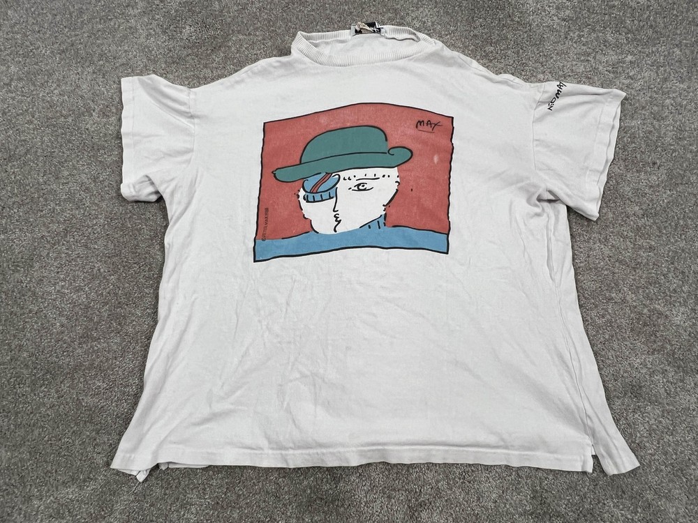 VINTAGE Peter Max NeoMax Shirt Mens Medium White Graphic Abstract Art 1988 80s-image