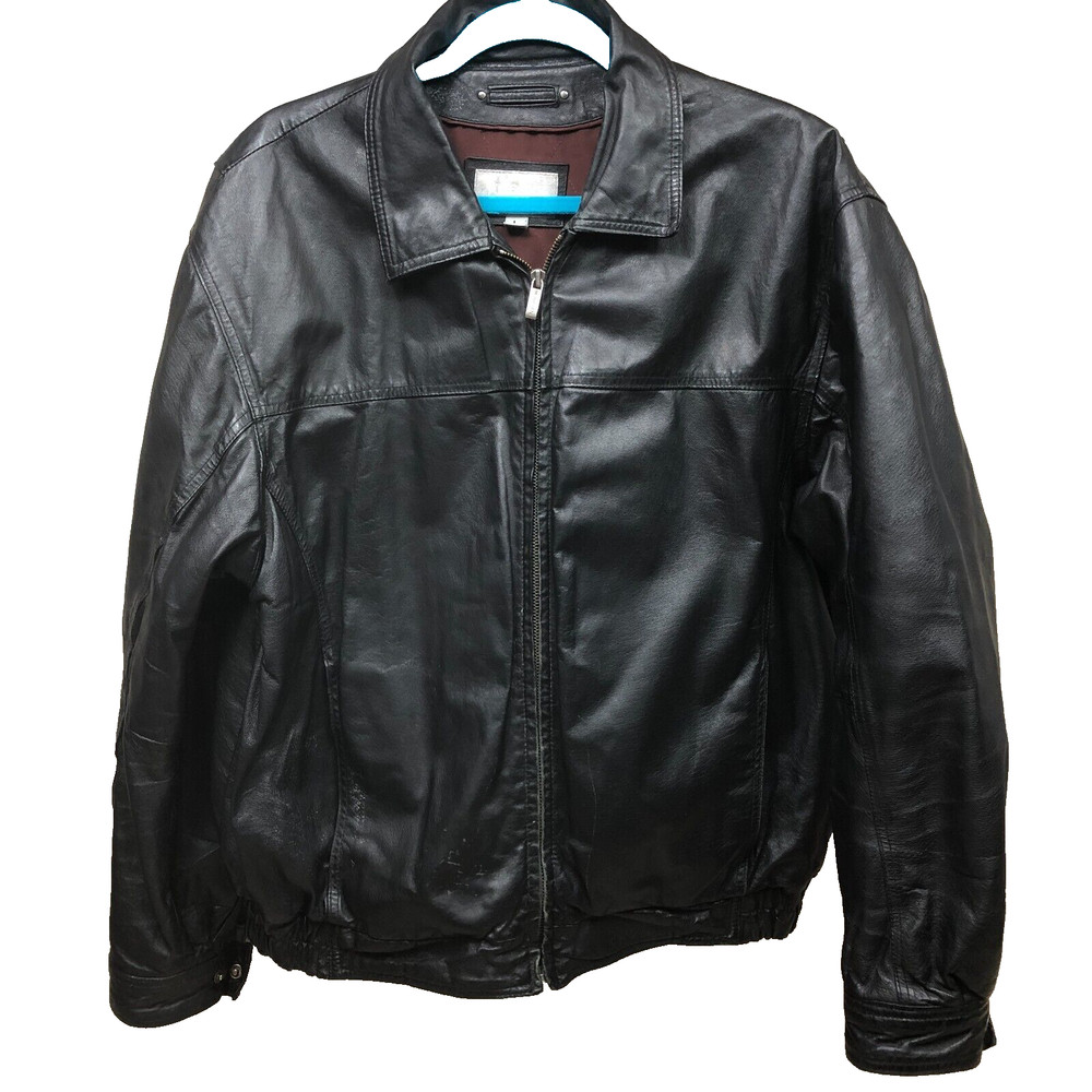Wilsons M Julian Black Leather Jacket Men's Size Large Zip Up Collared