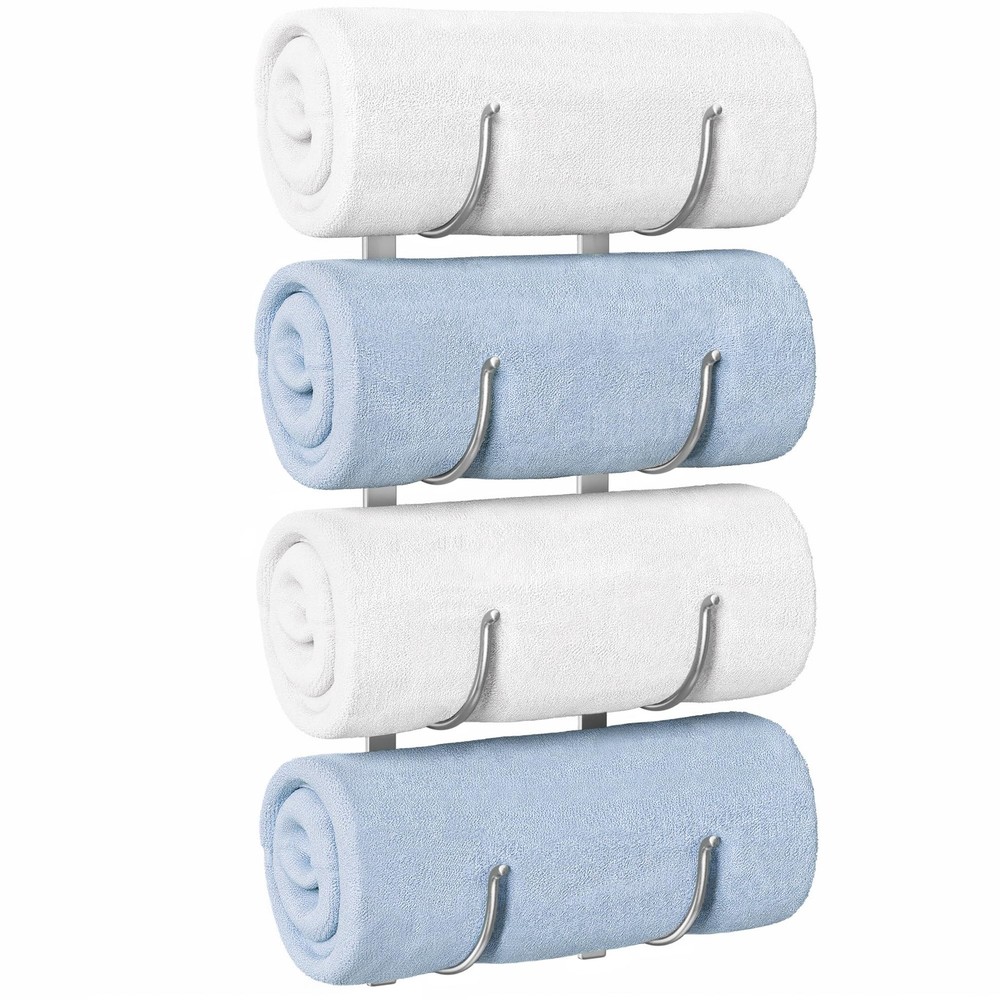 Bathroom Rolled Towel Rack: 4-Tier Wall Mounted Towel Storage Holder, Hanging...