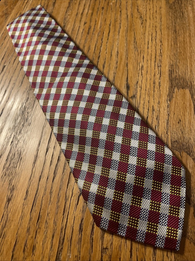 EUC Luciano Barbera Shiny Thick Silk Geometric Tie Men’s Necktie Made In Italy