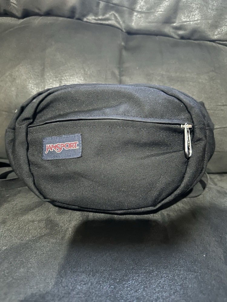 Vintage JanSport Made in the USA Black Fanny Pack Waist Belt Bag 2 Pouch 90s Y2K