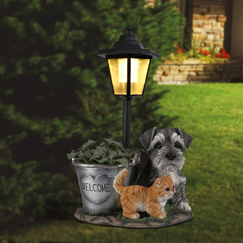 Weather-Resistant Outdoor Statues - Solar Lights and Flowerpot for Garden Fun
