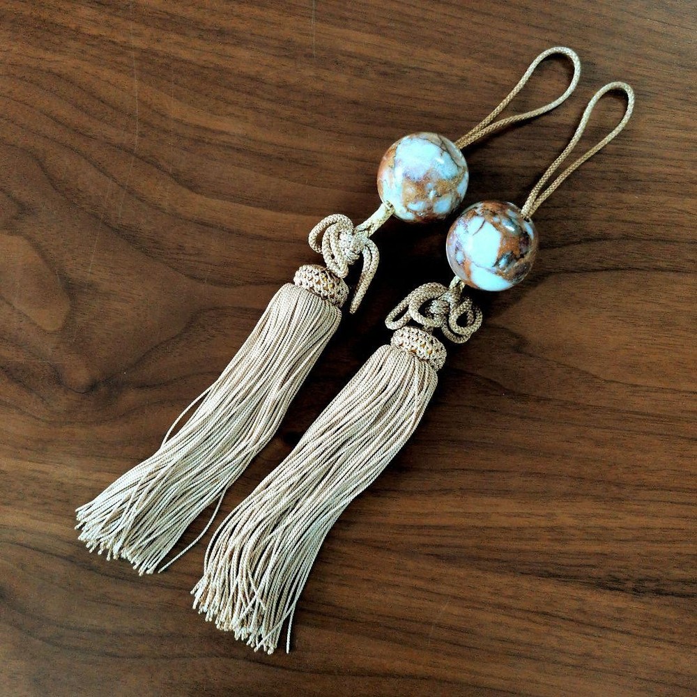 Ceramic Hanging Scroll Fuchin Set of 2 with Tassels Japanese Decor