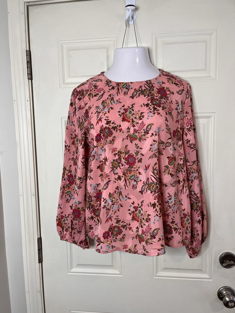 Ann Taylor LOFT Women's Floral Top Blouse Size L Multicolor Long Balloon Sleeve