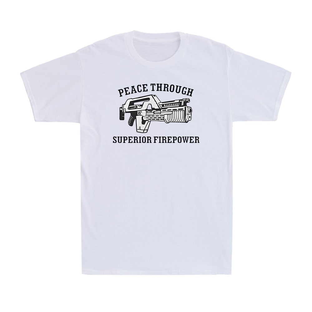 Peace Through Superior Firepower Novelty Vintage Funny Gift Men's Cotton T-Shirt