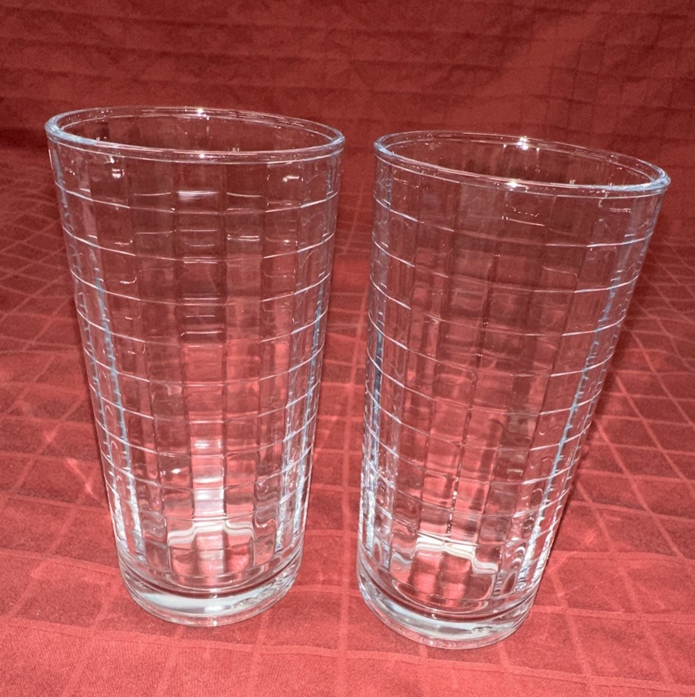 Pasabahce Block Optic Windowpane 8oz 5.25” x 2.5” Tumblers Glass Barware (2)