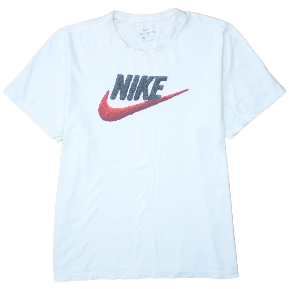 Nike Mens T Shirt White Cotton Red Nike Swoosh Graphic Print Short Sleeve XL