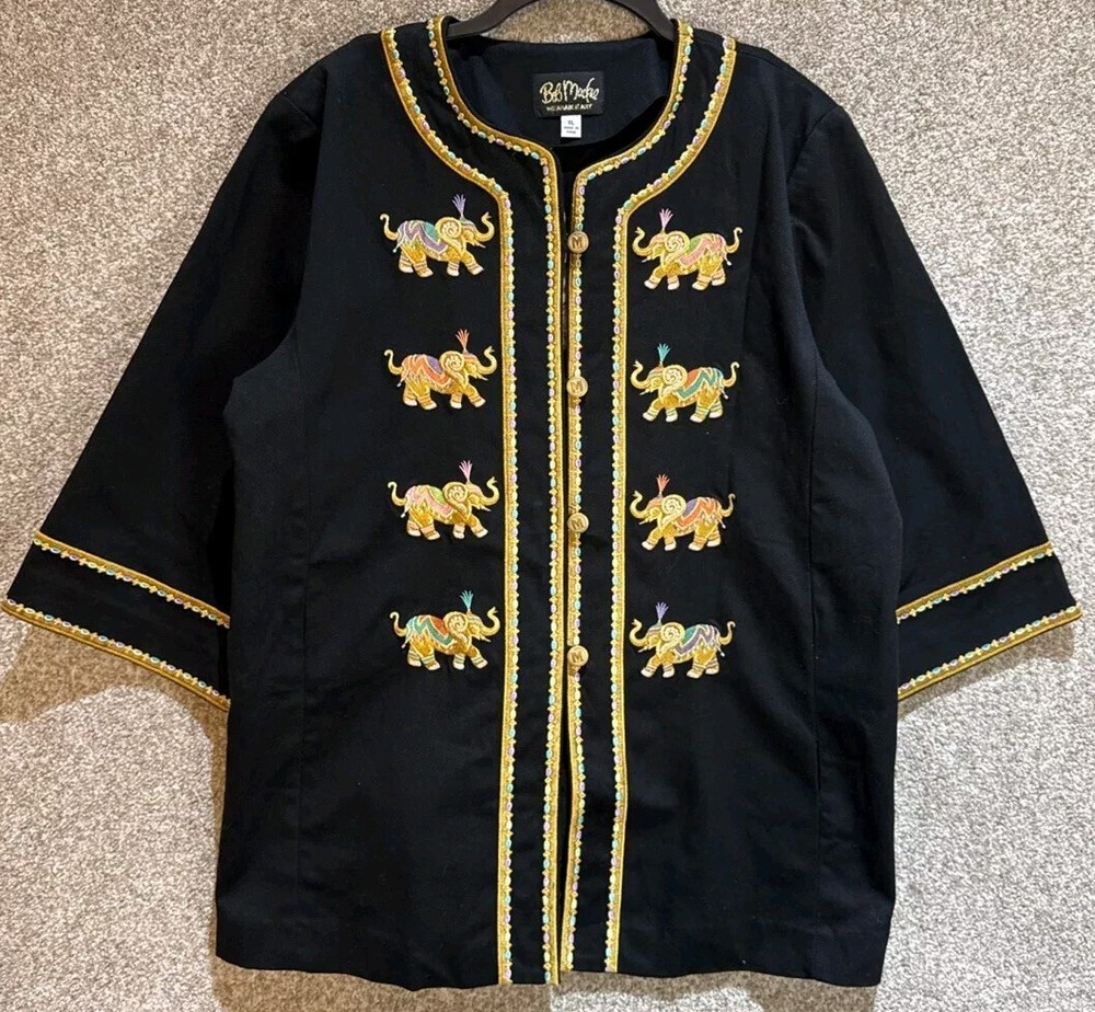 Bob Mackie Wearable Art Womens Elephant Embroidered Kimono Jacket Top Size XL