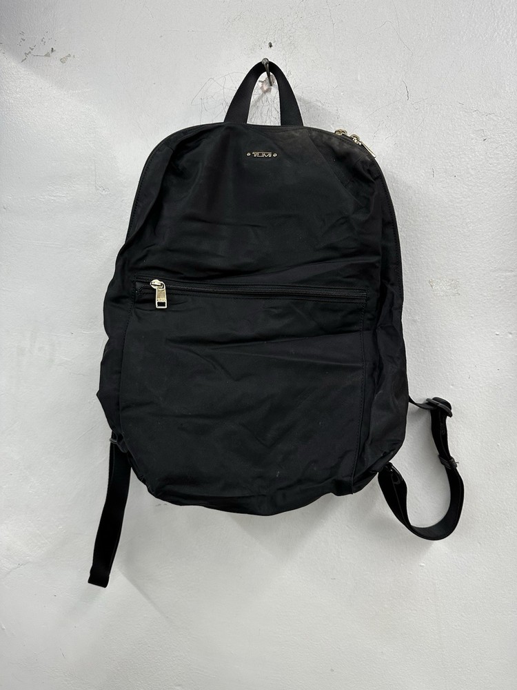 Tumi Nylon Backpack Black Gold Voyager Back Pack Luggage Carrying Travel