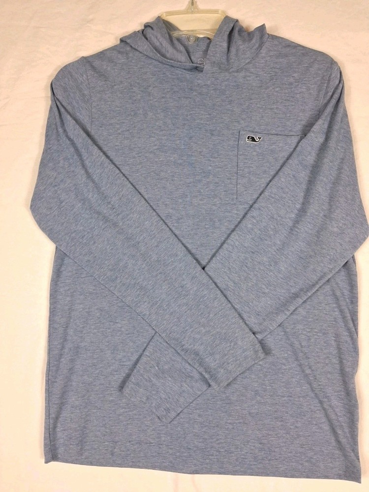 Vineyard Vines Mens Hoodie Tee Blue White Striped Long Sleeve Pocket Whale Large