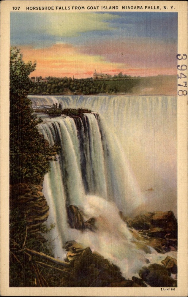 Niagara Falls New York Horseshoe Falls from Goat Island ~ 1930s linen postcard