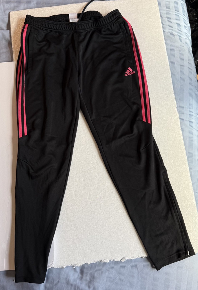 Adidas Climacool Track Pants Womens Large Black Pink 3 Stripe Zip Ankle Athletic