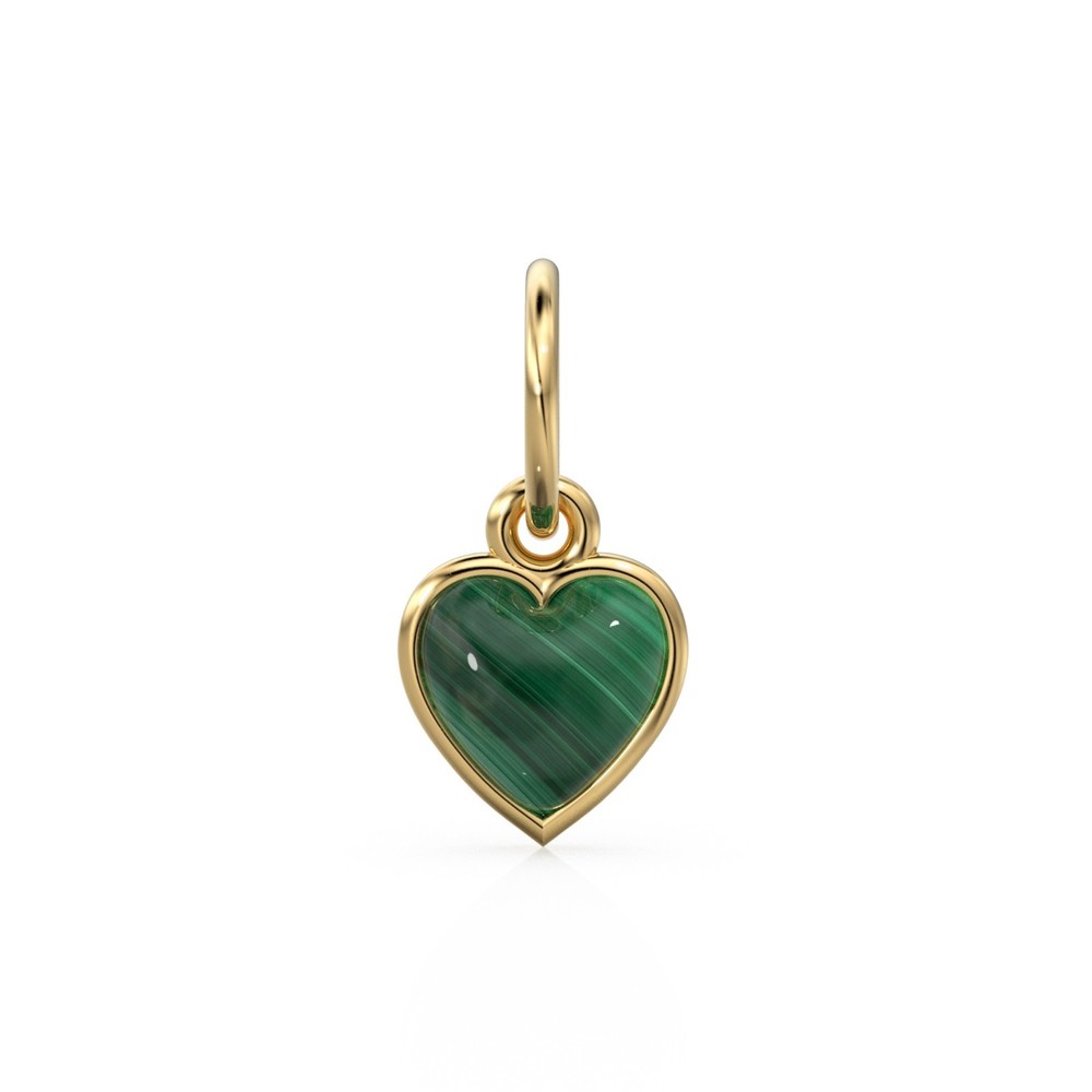 1pc 14k Solid Gold Green Malachite Heart Cabochon Charm Pendant Jewelry