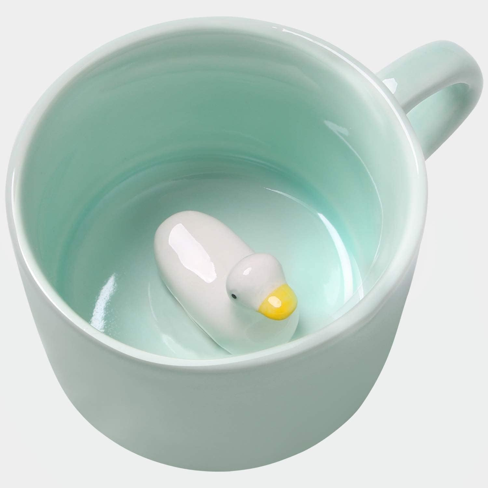Duck Ceramic Cup Hidden 3D Animal inside Mug,8 Oz, Lovely Mug for Christmas, Bir