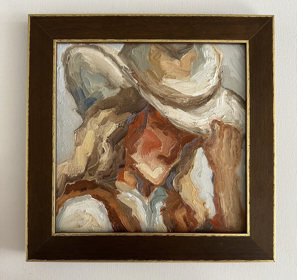 Cowboy Western Oil Painting: Horse Original Artwork Ranch Semi Abstract Fine Art