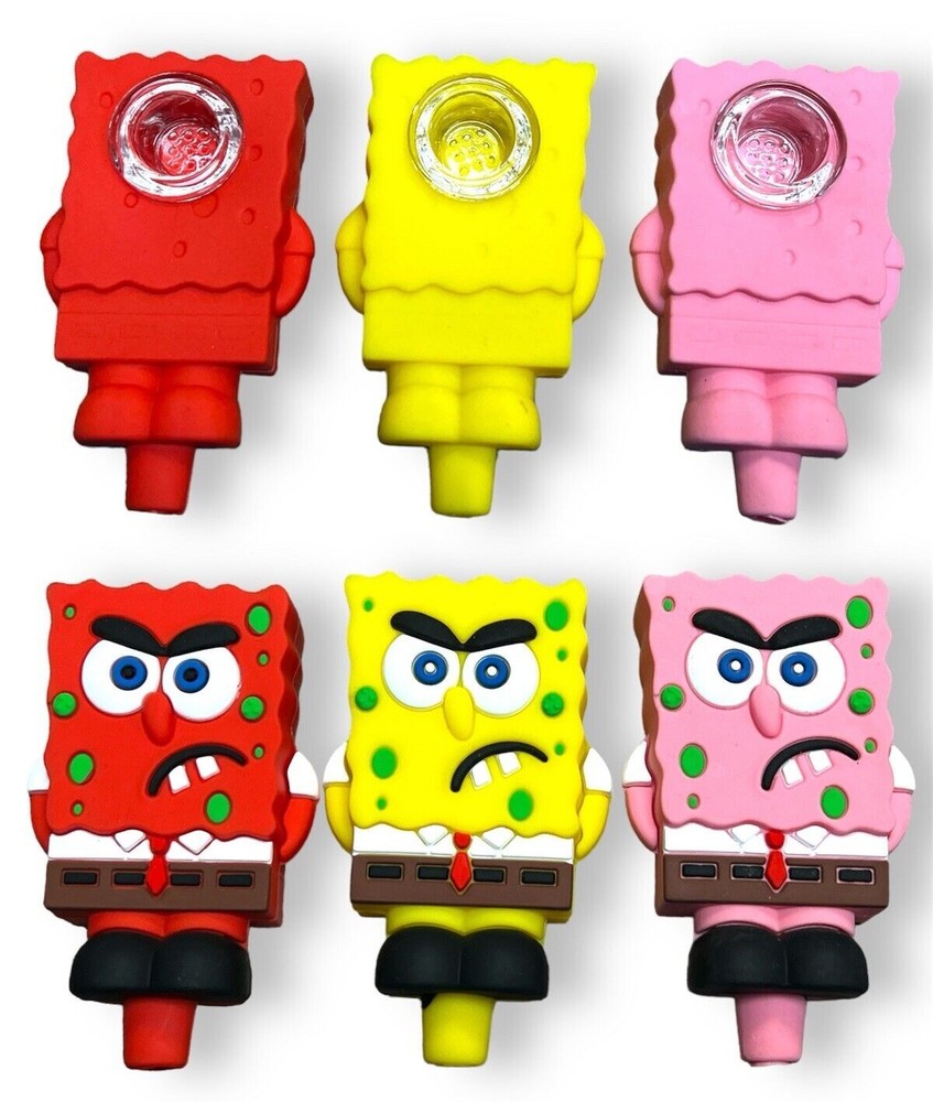 4-Inch SpongeBob Unbreakable Silicone Hand Pipe with Detachable Bowl