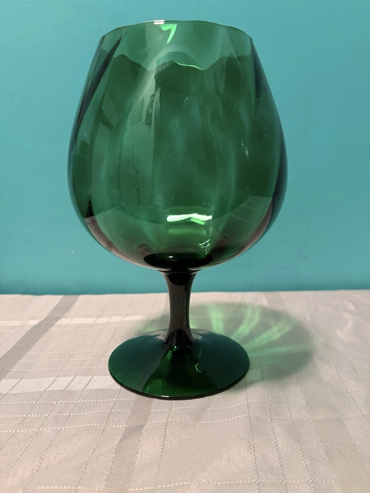 Vntg Empoli Emerald Green Swirl Italian Art Glass Brandy Snifter Vase 9