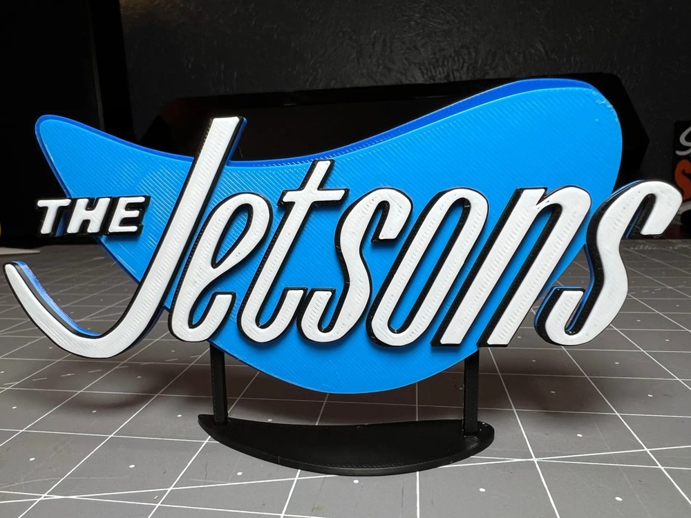 The Jetsons Logo Sign 3D Printed Retro Cartoon Display Shelf Decor Blue White