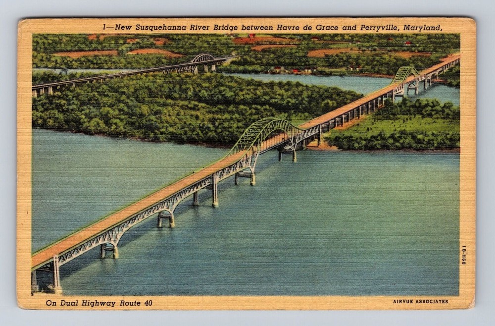 Perryville MD-Maryland, Susquehanna River Bridge, Antique Vintage Postcard