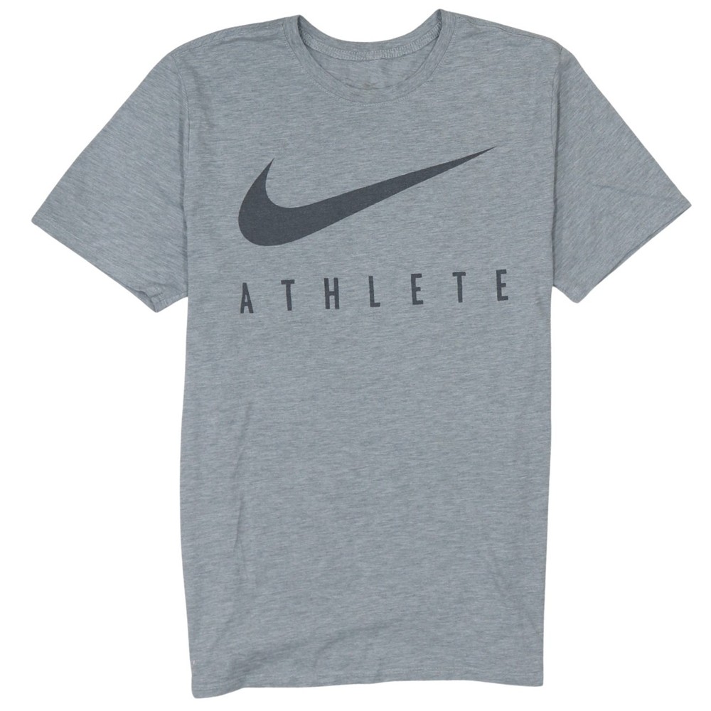 Nike Mens T Shirt Grey Dri Fit Athlete Graphic Print Swoosh Logo Jersey M