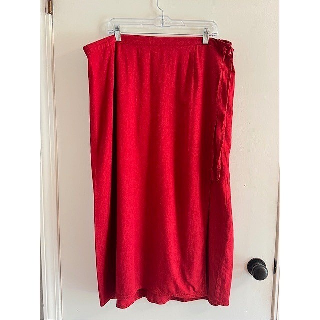 VTG 90's White Stag Woman Red Linen Blend Midi Skirt Plus Size 22W 24W