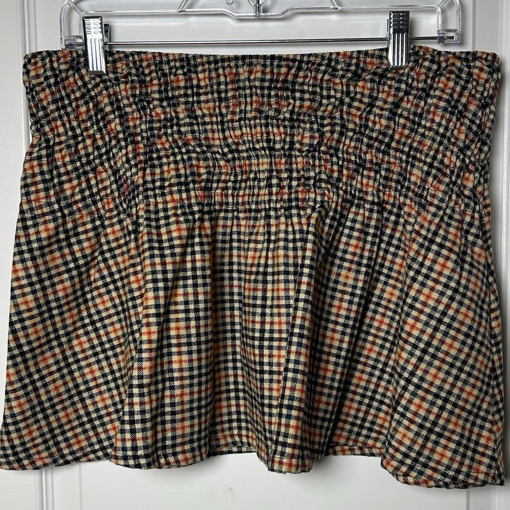 Motel Rocks Plaid Pattern Country Check Shirred Waist Smocked Nelesi Mini Skirt
