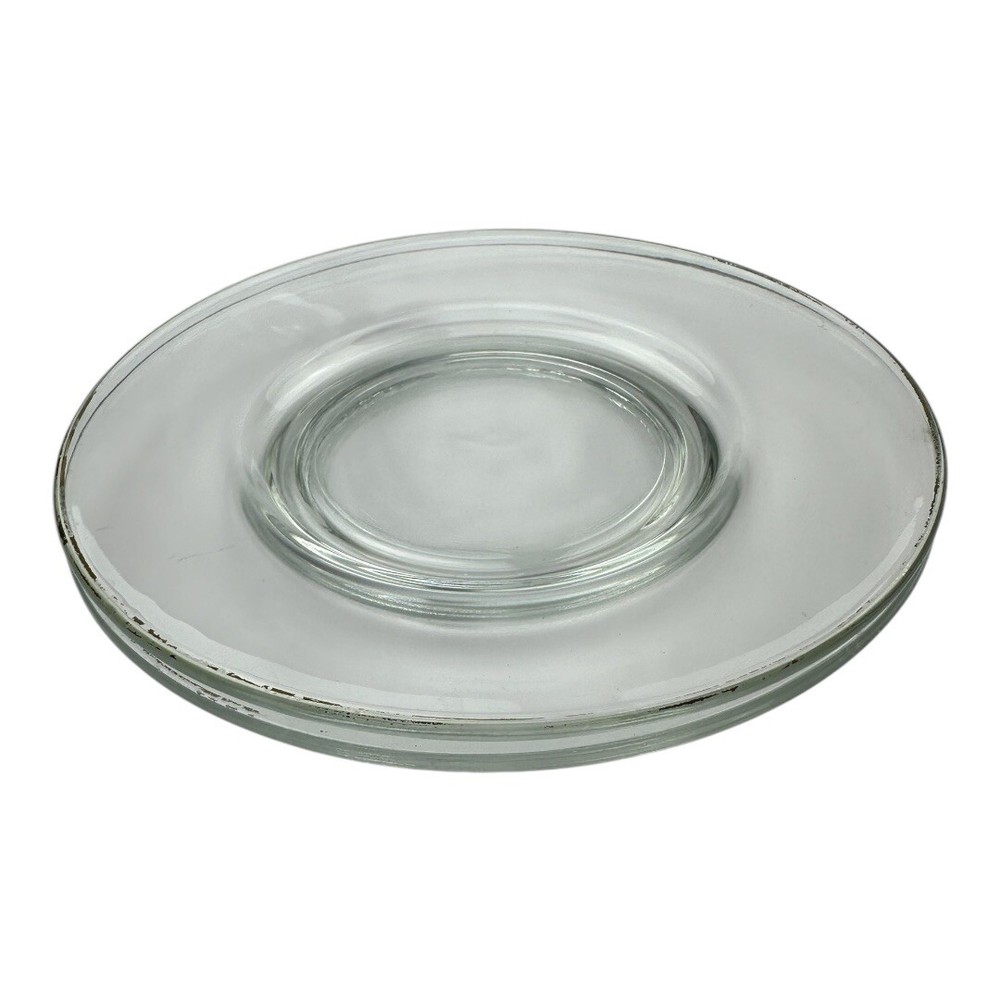Vintage Glass Salad Plate Clear Gold Trim 6” Set Of 2