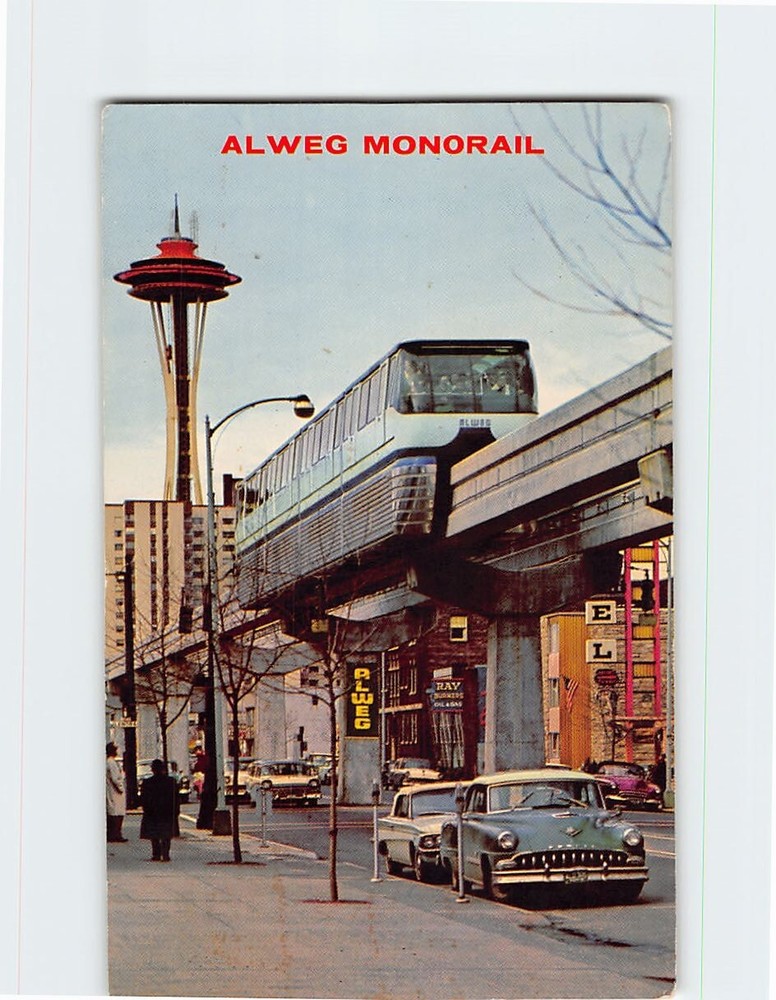 Postcard Alweg Monorail & Space Needle Seattle Washington USA
